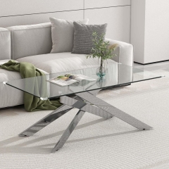3 Piece Modern Tempered Glass Coffee Table and End Table Set with X-Shaped Metal Legs