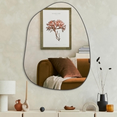 Modern Asymmetrical Black Wall Mirror with Sturdy Wood Frame for Bathroom Vanity