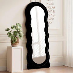 Boho Wavy Art Standing Mirror with Sponge Filled Flannel Frame for Bedroom