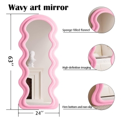 Boho Wavy Art Standing Mirror with Soft Flannel Frame for Entryway and Living Room