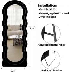 Boho Wavy Art Standing Mirror with Sponge Filled Flannel Frame for Bedroom