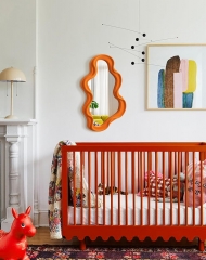 16x10 Inch Funky Orange Wavy Mirror with Soft Flocked Frame for Living Room Decor