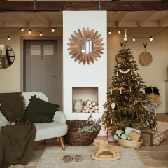 Handcrafted Natural Wood Sunflower Shaped Wall Mirror for Boho Entryway and Fireplace