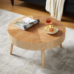 Contemporary Oak Veneer Round Accent Table Set with Waterproof Surface for Apartment
