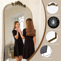 Luxury Baroque Style Arched Wall Mirror with Rust Proof Aluminum Frame for Dressing Room