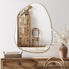 Boho Irregular Gold Wall Mirror with Versatile Hanging Options for Home Decor
