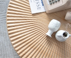 2 Piece Nesting Coffee Table Set with Hand Carved Sunburst Design for Living Room