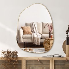 Boho Irregular Gold Wall Mirror with Versatile Hanging Options for Home Decor