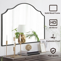 Rustic Black Scalloped Wall Mirror for Farmhouse Living Room and Fireplace Mantel