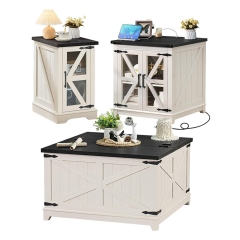 3 Piece Farmhouse Living Room Set with Lift Top Coffee Table and End Tables with Charging Ports