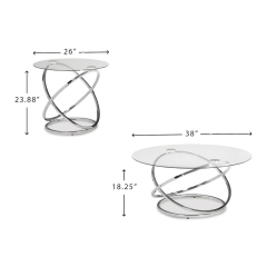 Sleek Chrome-Tone Metal and Tempered Glass Living Room Table Set with 3 Pieces