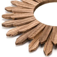 Handcrafted Natural Wood Sunflower Shaped Wall Mirror for Boho Entryway and Fireplace