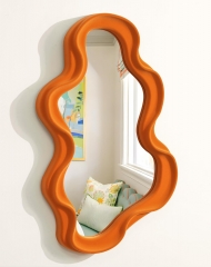 16x10 Inch Funky Orange Wavy Mirror with Soft Flocked Frame for Living Room Decor