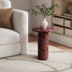 2-Piece Rosso Levanto Marble Pattern Coffee & Side Table Set with Organic Design