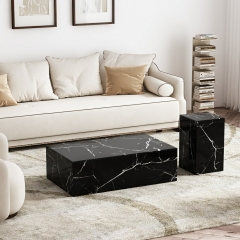 Modern Rectangular Marble Veneer Coffee Table and Square Pedestal End Table Bundle