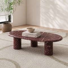 2-Piece Rosso Levanto Marble Pattern Coffee & Side Table Set with Organic Design