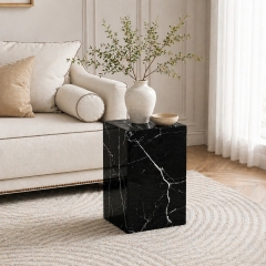 Modern Rectangular Marble Veneer Coffee Table and Square Pedestal End Table Bundle