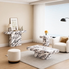 3-Piece Calacatta Viola Marble Pattern Coffee, Console & Side Table Set with Monolithic Design