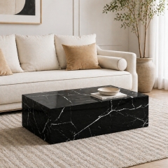 Modern Rectangular Marble Veneer Coffee Table and Square Pedestal End Table Bundle