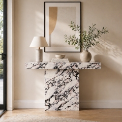 3-Piece Calacatta Viola Marble Pattern Coffee, Console & Side Table Set with Monolithic Design