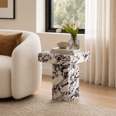 3-Piece Calacatta Viola Marble Pattern Coffee, Console & Side Table Set with Monolithic Design