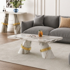 3-Piece Marble Coffee, Console & Dining Table Set with Gold Accent Rings