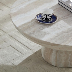 Contemporary Round Pedestal Coffee Table with Natural Stone Finish