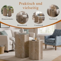 Modern Hexagonal Nesting Side Table Set Natural Wood Finish for Living Room