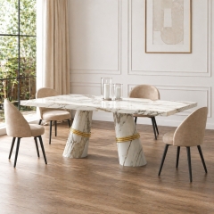 3-Piece Marble Coffee, Console & Dining Table Set with Gold Accent Rings