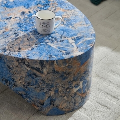 High Gloss Blue Marble Fiberglass Coffee Table for Living Room & Hotel Decor