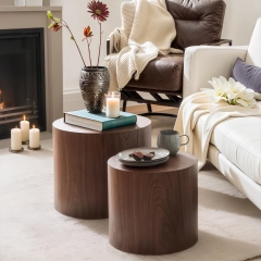 2-Piece Cylinder Nesting Coffee & End Table Set with Wood Veneer Finish