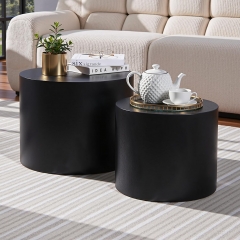 Contemporary Low Profile Black Cylinder Accent and Coffee Table Set