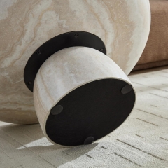 Contemporary Round Pedestal Coffee Table with Natural Stone Finish