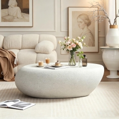 Fiberglass Pebble Shaped Coffee Table with Concrete Effect Finish