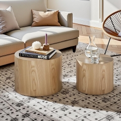 2-Piece Cylinder Nesting Coffee & End Table Set with Wood Veneer Finish