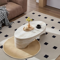 Wabi Sabi Fiberglass Coffee Table Organic Oval Travertine Texture Design