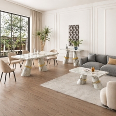 3-Piece Marble Coffee, Console & Dining Table Set with Gold Accent Rings