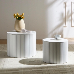 Sleek White Round Fluted Storage Coffee Table Set for Home