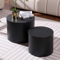 Contemporary Low Profile Black Cylinder Accent and Coffee Table Set