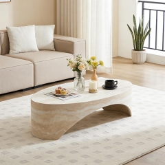 Wabi Sabi Fiberglass Coffee Table Organic Oval Travertine Texture Design