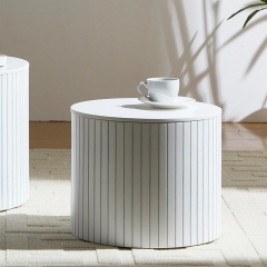 Sleek White Round Fluted Storage Coffee Table Set for Home