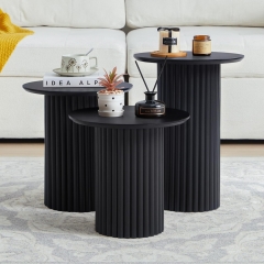 Minimalist Mid Century Fluted Cylinder End Table Set for Apartment