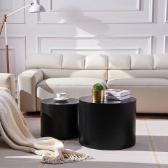 Contemporary Low Profile Black Cylinder Accent and Coffee Table Set