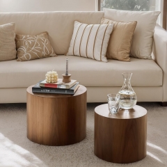 2-Piece Cylinder Nesting Coffee & End Table Set with Wood Veneer Finish