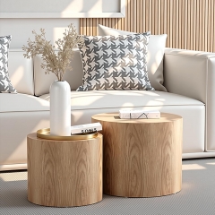 2-Piece Cylinder Nesting Coffee & End Table Set with Wood Veneer Finish