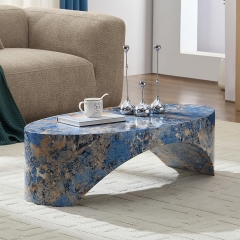 High Gloss Blue Marble Fiberglass Coffee Table for Living Room & Hotel Decor