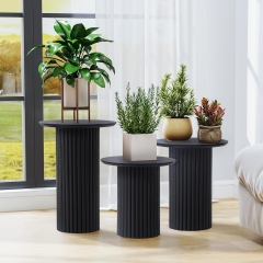 Minimalist Mid Century Fluted Cylinder End Table Set for Apartment