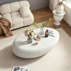 Fiberglass Pebble Shaped Coffee Table with Concrete Effect Finish