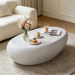 Fiberglass Pebble Shaped Coffee Table with Concrete Effect Finish