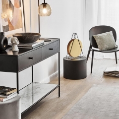 Contemporary Low Profile Black Cylinder Accent and Coffee Table Set